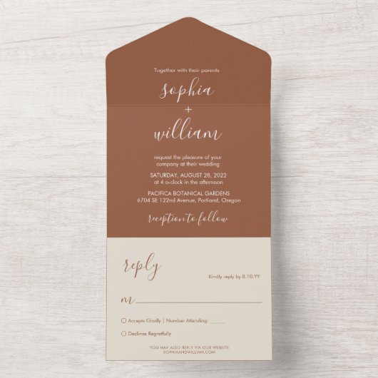 Boho Terracotta Wedding All In One Uitnodiging (Binnen)