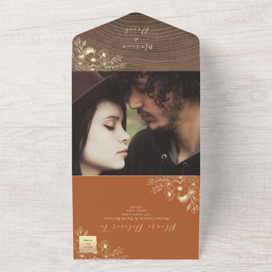 Boho Terracotta Wedding All In One Uitnodiging (Buitenkant)