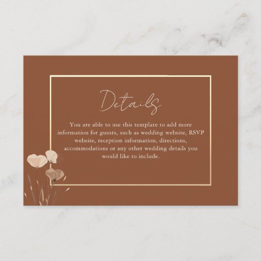 Boho Terracotta Wedding Details Informatiekaartje (Voorkant)