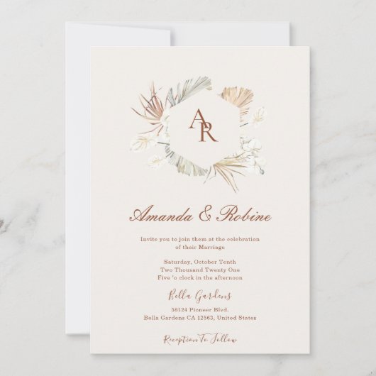 Boho Terracotta Wedding Invitation Kaart (Voorkant)