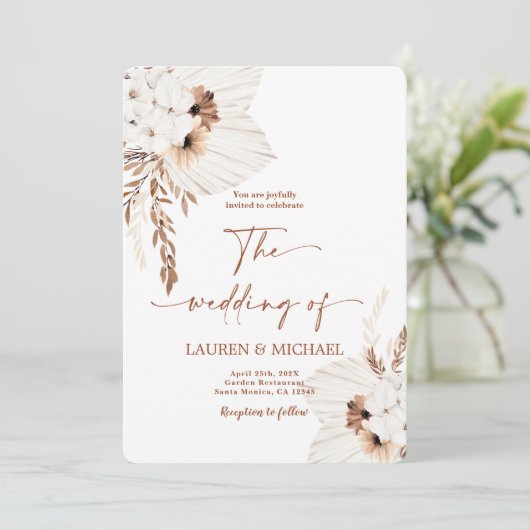 Boho Terracotta Wedding Invitation Kaart (Staand voorkant)