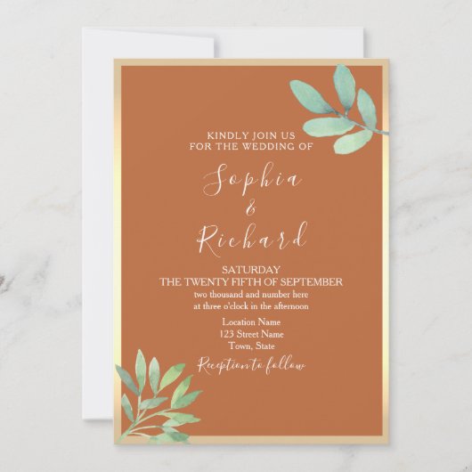 Boho Terracotta Wedding Invitation Kaart (Voorkant)