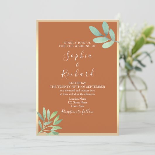 Boho Terracotta Wedding Invitation Kaart (Staand voorkant)