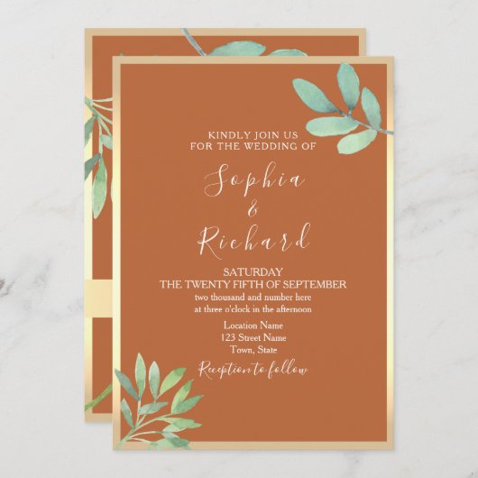 Boho Terracotta Wedding Invitation Kaart (Voorkant / Achterkant)