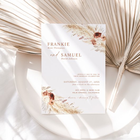 Boho Terracotta Wedding Invite, Modern Wedding Kaart