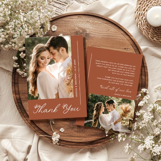 Boho Terracotta Wedding Photo Custom Bedankkaart