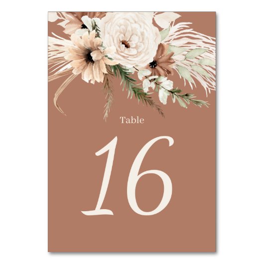 Boho Terracotta Wedding Table Numbers Kaart (Voorkant)