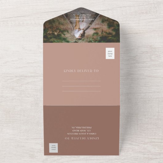 Boho Terracotta Wedding Uitnodiging met foto (Buitenkant)