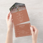 Boho Terracotta Wedding Uitnodiging met foto (Afscheurbaar)