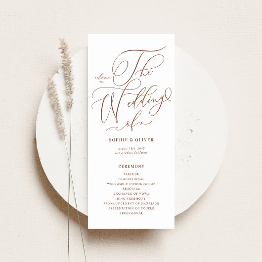 Boho Terracotta Whimsische Calligrafie Huwelijk Programmakaart