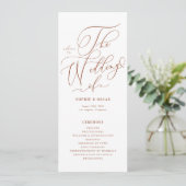 Boho Terracotta Whimsische Calligrafie Huwelijk Programmakaart (Staand voorkant)