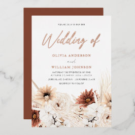 Boho Terracotta & White Floral Wedding Folie Uitnodiging