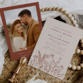 Boho Terracotta Wilde Bloem Foto Bruiloft Kaart