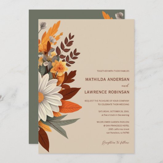 Boho Terracotta Wilde Bloem Herfst Bruiloft Kaart (Voorkant / Achterkant)