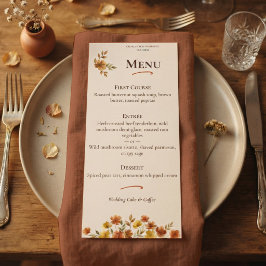 Boho Terracotta Wilde Bloem Herfst Bruiloft Menu