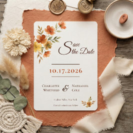 Boho Terracotta Wilde Bloem Herfst Bruiloft Save The Date