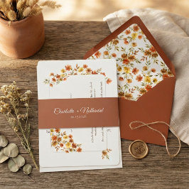 Boho Terracotta Wilde Bloem Herfst Bruiloft Uitnodigingen Wikkel