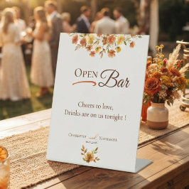 Boho Terracotta Wilde Bloem Herfst Open Bar Bruilo Reclamebord Met Voetstuk