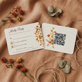 Boho Terracotta Wilde Bloem Huwelijk QR Code RSVP Kaartje