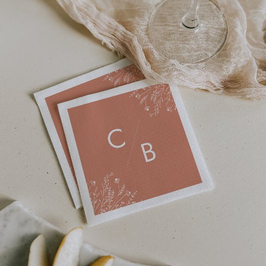 Boho Terracotta Wildebloem Monogram Tafelkleden Servet