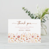 Boho Terracotta Wildflower Baby shower Bedankkaart (Staand voorkant)
