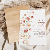 Boho Terracotta Wildflower Baby shower Kaart