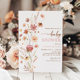 Boho Terracotta Wildflower Baby shower Kaart