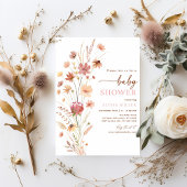 Boho Terracotta Wildflower Baby shower Kaart