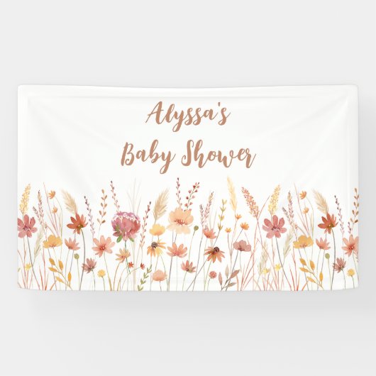Boho Terracotta Wildflower Baby shower Spandoek (Horizontaal)