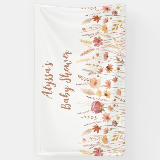 Boho Terracotta Wildflower Baby shower Spandoek (Verticaal)