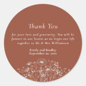 Boho Terracotta Wildflower bruiloft dank u Ronde Sticker (Voorkant)