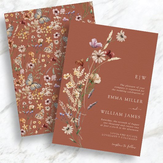 Boho Terracotta Wildflower bruiloft Kaart