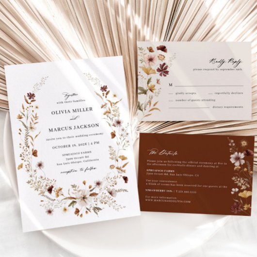 Boho Terracotta Wildflower bruiloft uitnodiging