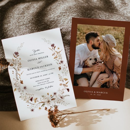 Boho Terracotta Wildflower bruiloft uitnodiging