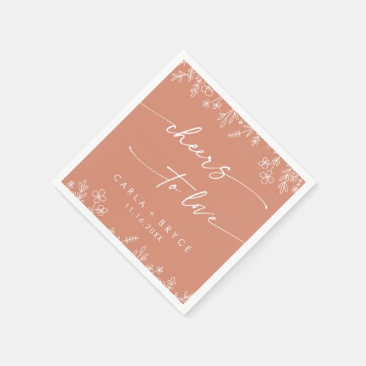 Boho Terracotta Wildflower Cheers to Love Wedding Servet (Hoek)