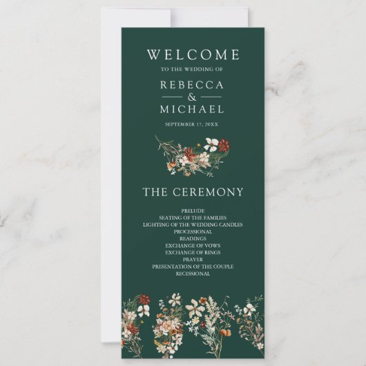 Boho Terracotta Wildflower Emerald Wedding Program (Voorkant)