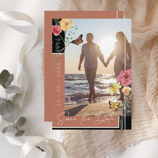 Boho Terracotta Wildflower Foto Save the Date