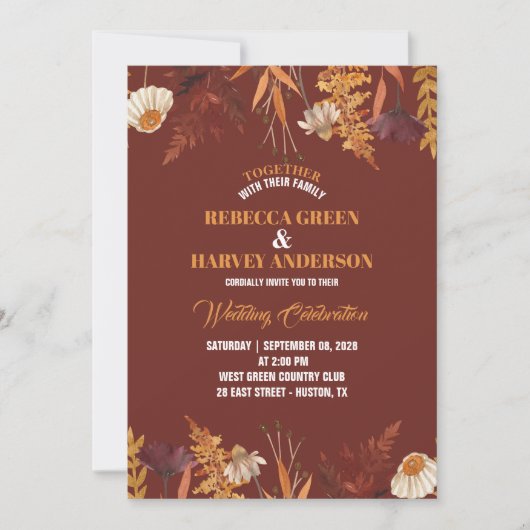 Boho Terracotta Wildflower herfst herfst bruiloft Kaart (Voorkant)