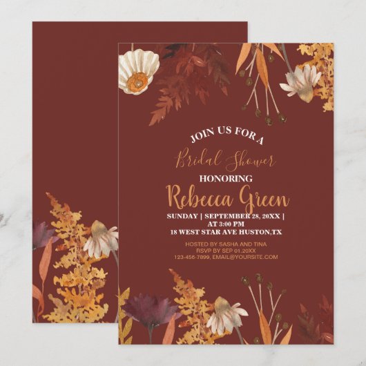 Boho Terracotta Wildflower Herfst Vrijgezellenfees Kaart (Voorkant / Achterkant)