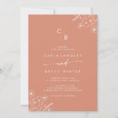 Boho Terracotta Wildflower Monogram Bruiloft Kaart (Voorkant)