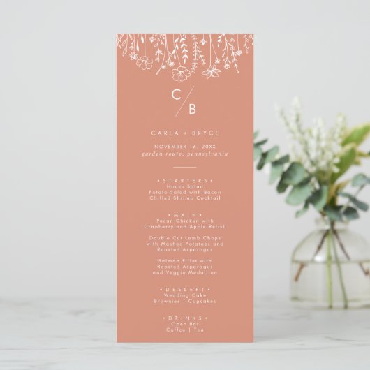Boho Terracotta Wildflower Monogram Wedding Menu (Staand voorkant)