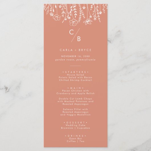 Boho Terracotta Wildflower Monogram Wedding Menu (Voorkant)