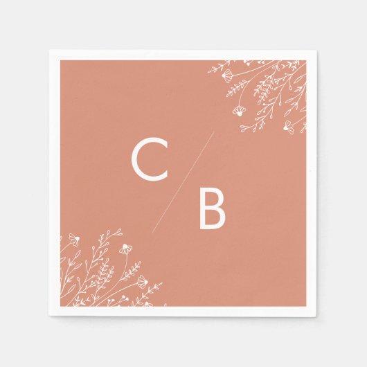 Boho Terracotta Wildflower Monogrammed Napkins Servet (Voorkant)