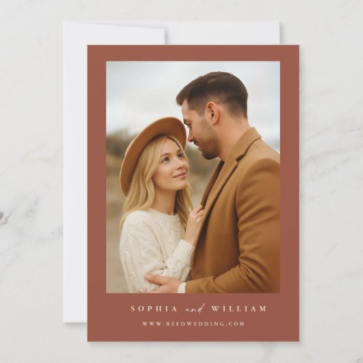 Boho Terracotta Wildflower Photo Wedding Kaart (Achterkant)