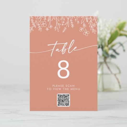 Boho Terracotta Wildflower QR-code tafelnummers (Staand voorkant)