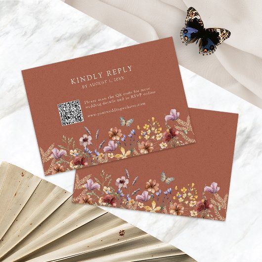 Boho Terracotta Wildflower RSVP Kaart
