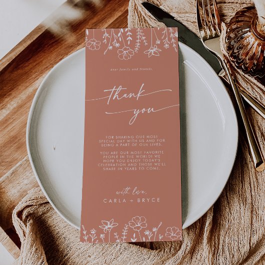Boho Terracotta Wildflower Thank You Place Card Menu