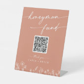 Boho Terracotta Wildflower Wedding Honeymoon Fund Reclamebord Met Voetstuk (Voorkant)