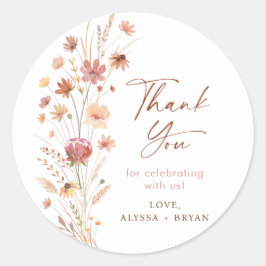 Boho Terracotta Wildflowers Baby shower Ronde Sticker