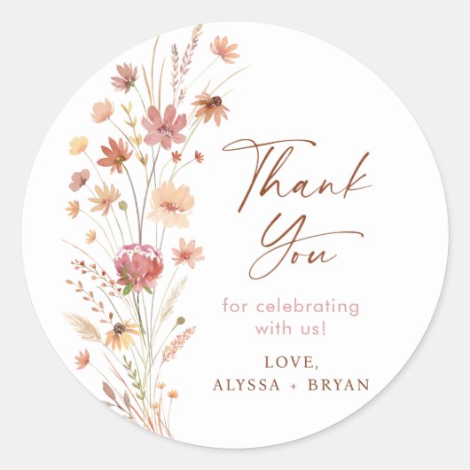 Boho Terracotta Wildflowers Baby shower Ronde Sticker (Voorkant)